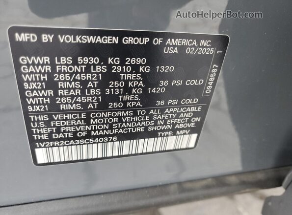 1V2FR2CA3SC540376 2025 VOLKSWAGEN ATLAS Silver 
