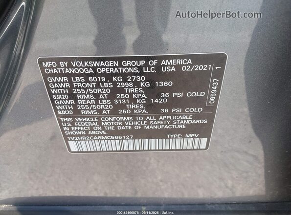 1V2HR2CA8MC566127 2021 VOLKSWAGEN ATLAS Gray Շարժիչի բաժամունքի տեսք