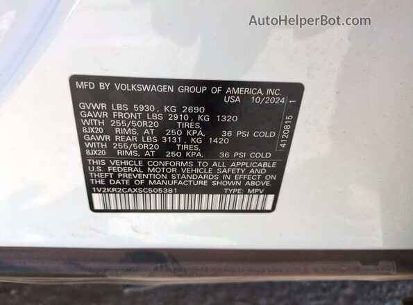 1V2KR2CAXSC505381 2025 VOLKSWAGEN ATLAS White 