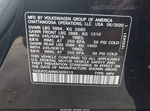 1V2LP2CA6MC509313 2021 VOLKSWAGEN ATLAS Black ძრავის განყოფილების ხედი