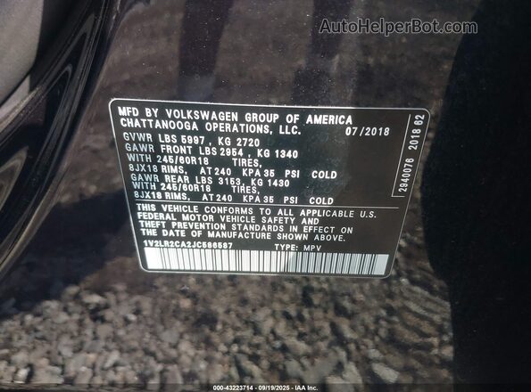 1V2LR2CA2JC586587 2018 VOLKSWAGEN ATLAS Black 
