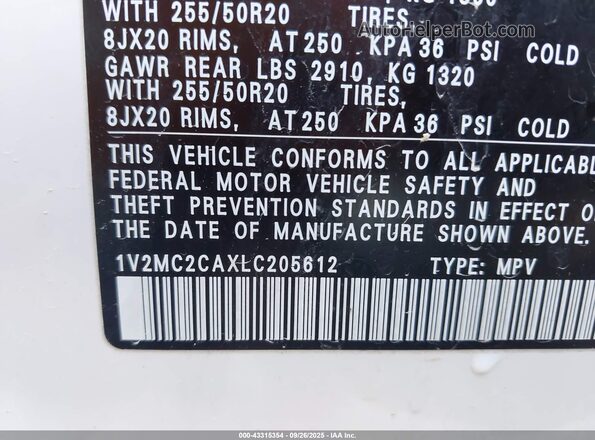 1V2MC2CAXLC205612 2020 VOLKSWAGEN ATLAS White Вид підкапотного простору