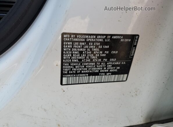 1V2RR2CA1JC565076 2018 VOLKSWAGEN ATLAS Белый 