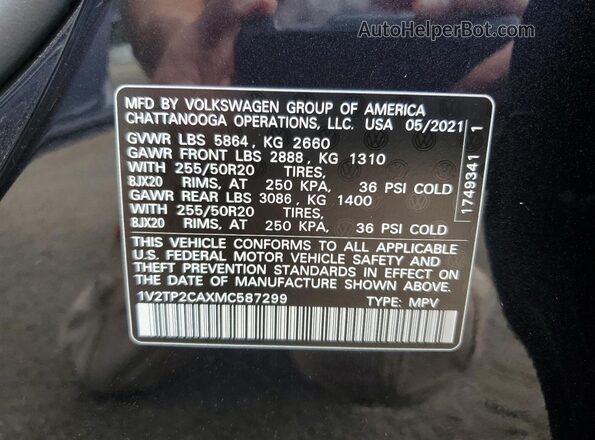 1V2TP2CAXMC587299 2021 VOLKSWAGEN ATLAS Black 