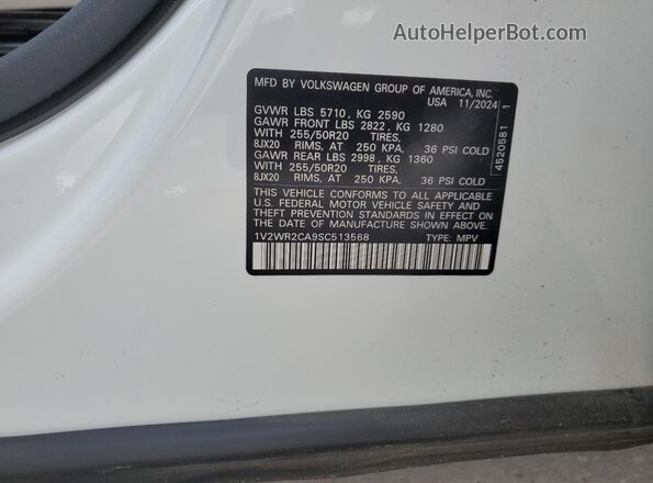1V2WR2CA9SC513568 2025 VOLKSWAGEN ATLAS White 