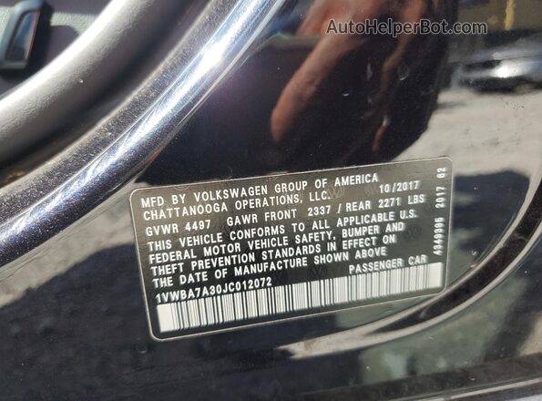 1VWBA7A30JC012072 2018 VOLKSWAGEN PASSAT Черный 
