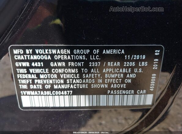 1VWMA7A38LC004877 2020 VOLKSWAGEN PASSAT Black Widok komory silnika