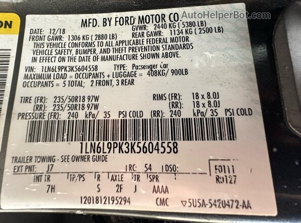 1LN6L9K3K5604558 2019 LINCOLN CONTINENTA Серый 