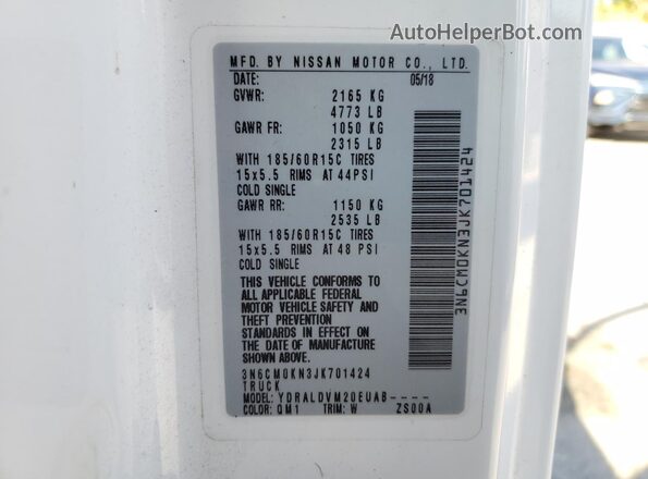 3N6CM0KN3JK701424 2018 NISSAN NV200 White 
