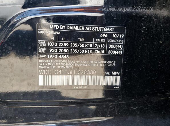 WDCTG4EB3LU028330 2020 MERCEDES-BENZ GLA-CLASS Черный Панорамный вид салона 360°