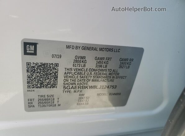 5GAERBKW8LJ124753 2020 BUICK ENCLAVE White 