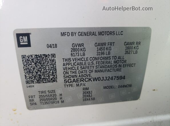 5GAERCKW0JJ247594 2018 BUICK ENCLAVE White 