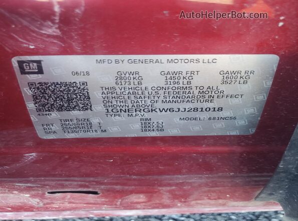 1GNERGKW6JJ281018 2018 CHEVROLET TRAVERSE Red 