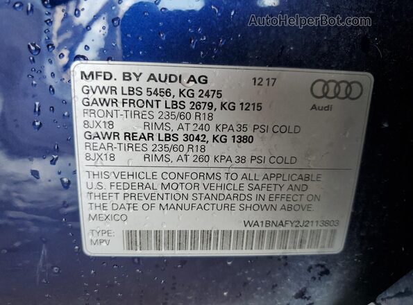 WA1BNAFY2J2113803 2018 AUDI Q5 Blue 