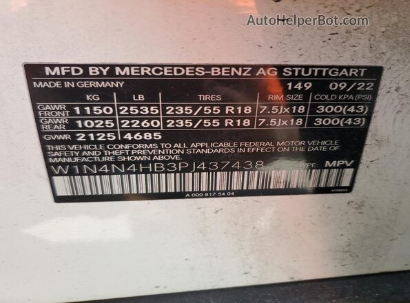W1N4N4HB3PJ437438 2023 MERCEDES-BENZ GLA White 