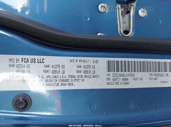 2C3CCAAG0LH147543 2020 CHRYSLER 300 Blue Widok komory silnika