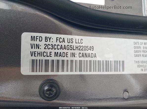 2C3CCAAG5LH220549 2020 CHRYSLER 300 Gray ძრავის განყოფილების ხედი