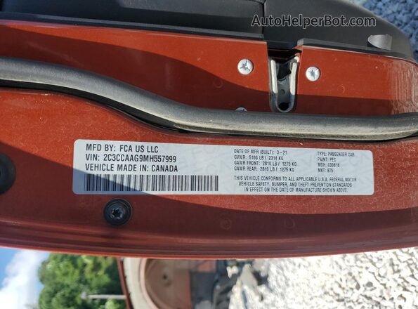 2C3CCAAG9MH557999 2021 CHRYSLER 300 Orange Widok naklejki z numerem VIN