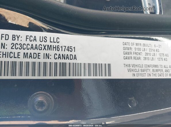2C3CCAAGXMH617451 2021 CHRYSLER 300 Черный Вид подкапотного пространства