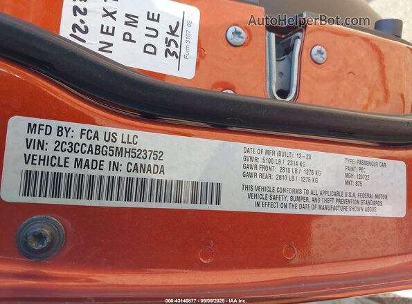 2C3CCABG5MH523752 2021 CHRYSLER 300 Orange 