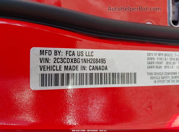 2C3CDXBG1NH208495 2022 DODGE CHARGER Красный Вид подкапотного пространства