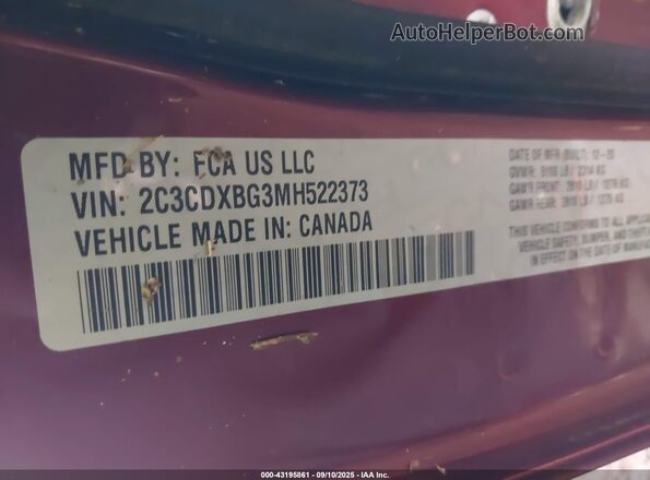 2C3CDXBG3MH522373 2021 DODGE CHARGER Red Вид підкапотного простору