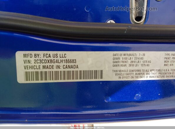 2C3CDXBG4LH186683 2020 DODGE CHARGER Синий Вид подкапотного пространства