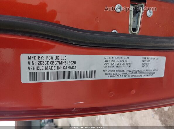 2C3CDXBG7MH612920 2021 DODGE CHARGER Orange Շարժիչի բաժամունքի տեսք