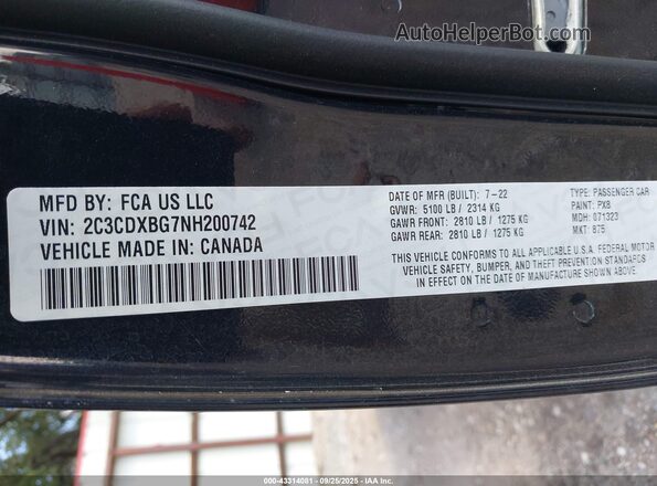 2C3CDXBG7NH200742 2022 DODGE CHARGER Black Շարժիչի բաժամունքի տեսք