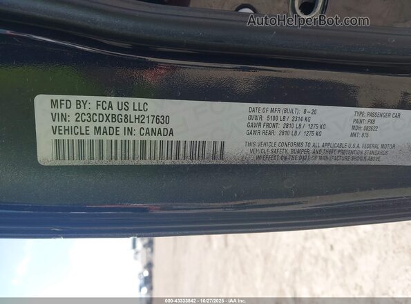 2C3CDXBG8LH217630 2020 DODGE CHARGER Black Вид підкапотного простору