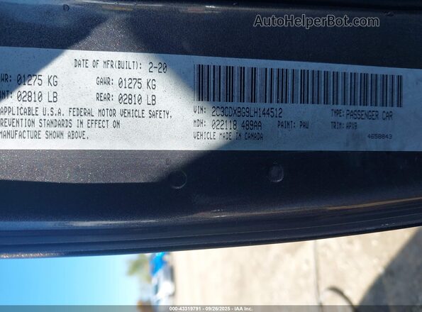 2C3CDXBG9LH144512 2020 DODGE CHARGER Gray Engine compartment view