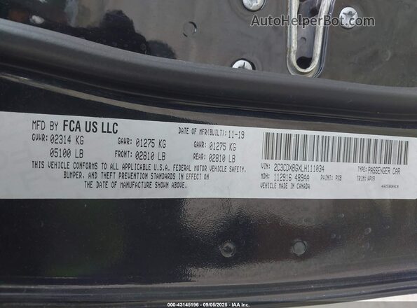 2C3CDXBGXLH111034 2020 DODGE CHARGER Black Engine compartment view
