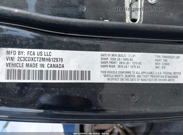 2C3CDXCT2MH612979 2021 DODGE CHARGER Черный 