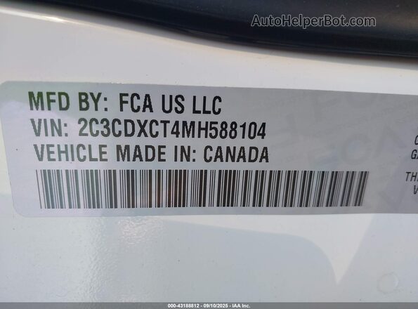2C3CDXCT4MH588104 2021 DODGE CHARGER White 