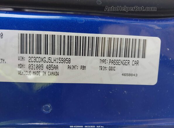 2C3CDXGJ5LH159058 2020 DODGE CHARGER Blue Вид підкапотного простору