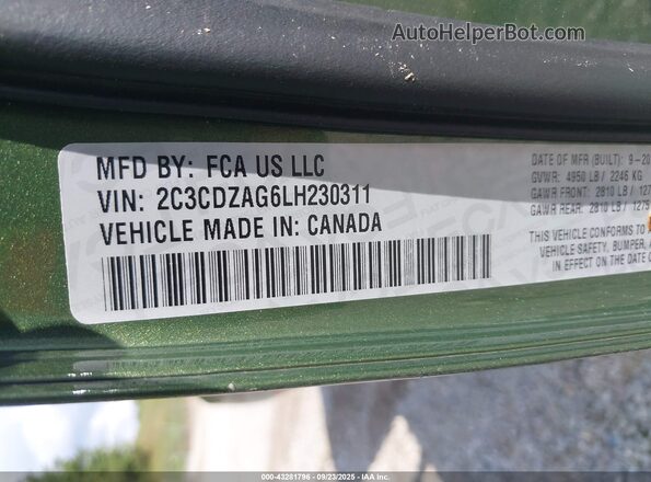 2C3CDZAG6LH230311 2020 DODGE CHALLENGER Green Engine compartment view