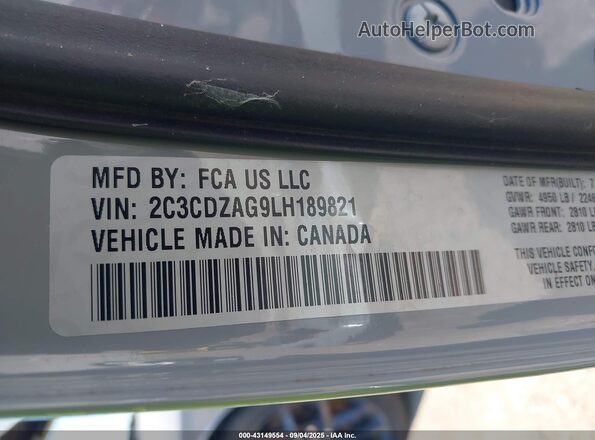 2C3CDZAG9LH189821 2020 DODGE CHALLENGER Gray Вид підкапотного простору