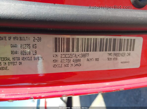2C3CDZBT0LH130877 2020 DODGE CHALLENGER Red Vista del compartimento del motor