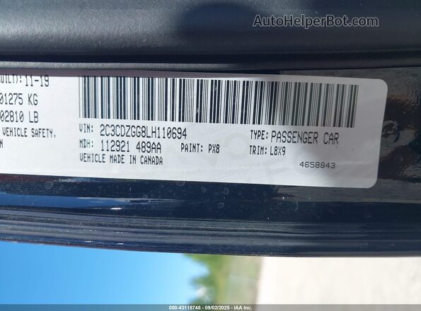 2C3CDZGG8LH110694 2020 DODGE CHALLENGER Черный Вид подкапотного пространства