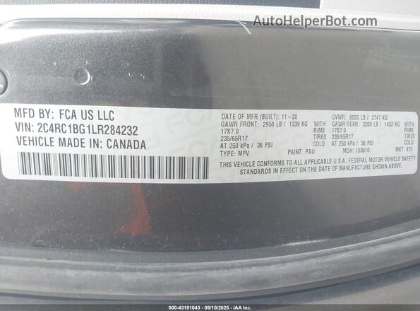 2C4RC1BG1LR284232 2020 CHRYSLER PACIFICA Gray Engine compartment view