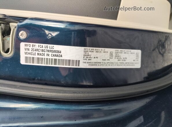 2C4RC1BG7MR589364 2021 CHRYSLER PACIFICA Blue VIN კოდის სტიკერის ხედი