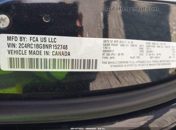 2C4RC1BG8NR152748 2022 CHRYSLER PACIFICA Black Vista del compartimento del motor