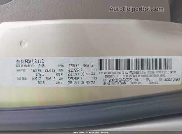 2C4RC1CG2GR260722 2016 CHRYSLER TOWN & COUNTRY Gold Vista del compartimento del motor