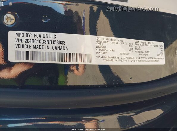 2C4RC1CG3NR158083 2022 CHRYSLER VOYAGER Black Vista del compartimento del motor