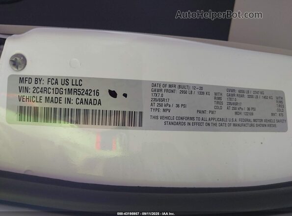 2C4RC1DG1MR524216 2021 CHRYSLER VOYAGER White Widok komory silnika