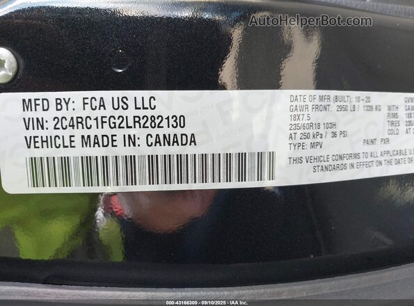 2C4RC1FG2LR282130 2020 CHRYSLER PACIFICA Black Vista del compartimento del motor