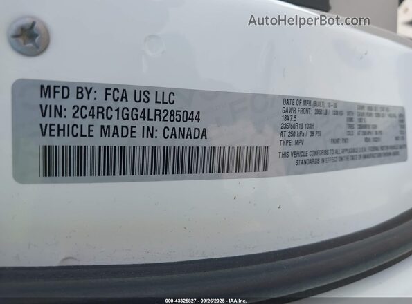 2C4RC1GG4LR285044 2020 CHRYSLER PACIFICA White Vista del compartimento del motor