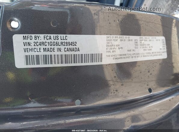2C4RC1GG6LR289452 2020 CHRYSLER PACIFICA Black Vista del compartimento del motor