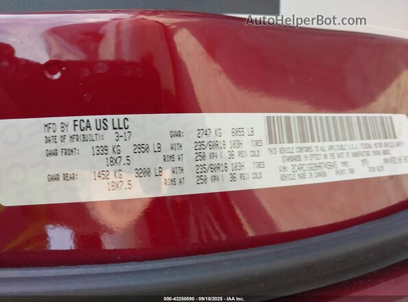 2C4RC1GG9HR745645 2017 CHRYSLER PACIFICA Burgundy Вид підкапотного простору