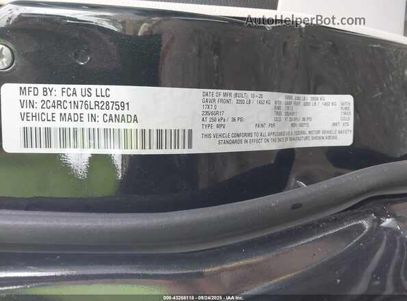 2C4RC1N76LR287591 2020 CHRYSLER PACIFICA Black Вид підкапотного простору